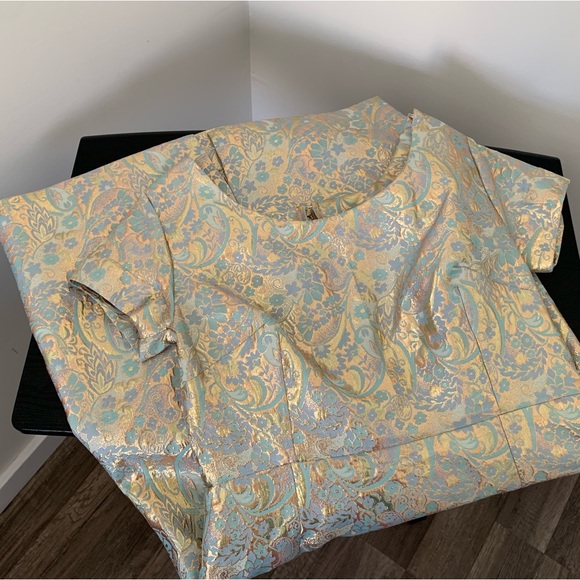 Hand Sewn Metallic Paisley Pencil Style Dress - Picture 7 of 11